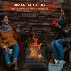 Outsunny Braciere Da Giardino A Legna Portatile Con Attizzatoio 45x45x43cm Nero -VIDAXLI NEGOZIO 53540773 4