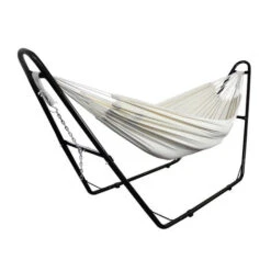 Todeco Amaca Da Giardino Con Supporto, Amaca Da Giardino 2 Posti Regolabile, Struttura Amaca Con Borsa, Portata 200 Kg Ideale Per Campeggio E Spiaggia (Beige)