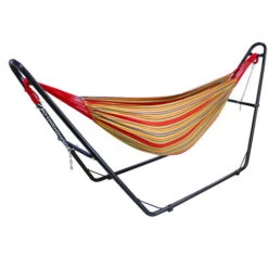 Todeco Amaca, Letto Appeso - Capacità: Per 2 Persone - Altezza: Regolabile - Rosso, Con Supporto H-Type, Cotone, Brasiliano