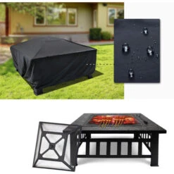 Todeco Braciere Da Giardino Braciere Da Esterno Con Coperchio, 3 In 1 Fire Pit Da Tavolo Quadrato Per Barbecue E Riscaldamento, Secchiello Ghiaccio -VIDAXLI NEGOZIO 54376743 4