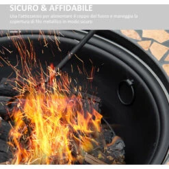 Outsunny Braciere Da Giardino Con Coperchio Parascintille, Attizzatoio E Piano D'Appoggio In Ceramica, 68x68x45cm, Nero -VIDAXLI NEGOZIO 54558112 5