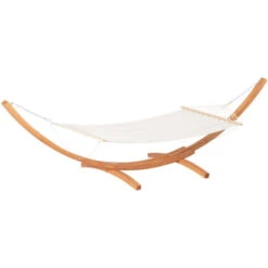 Outsunny Amaca Con Supporto In Legno Di Pino E Cotone Per Giardino, 392x120x102cm, Bianca, Peso 150kg