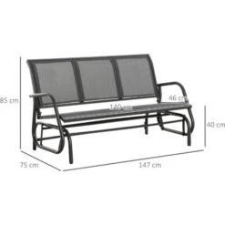 Outsunny Panchina A Dondolo Da Giardino A 3 Posti In Metallo E Tessuto A Rete Traspirante, 151x75x85cm, Grigio -VIDAXLI NEGOZIO 55292241 3