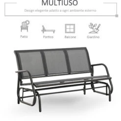 Outsunny Panchina A Dondolo Da Giardino A 3 Posti In Metallo E Tessuto A Rete Traspirante, 151x75x85cm, Grigio -VIDAXLI NEGOZIO 55292241 4