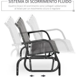 Outsunny Panchina A Dondolo Da Giardino A 3 Posti In Metallo E Tessuto A Rete Traspirante, 151x75x85cm, Grigio -VIDAXLI NEGOZIO 55292241 5