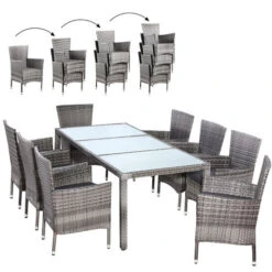 Set Tavolo E Sedie Da Giardino 8 Sedie Impilabili Tavolo 190x90cm Arredo Esterno