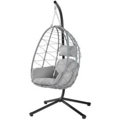 Poltrona Sospesa Giardino Sedia Dondolo Amaca Pensile Rannat E Metallo Grigio
