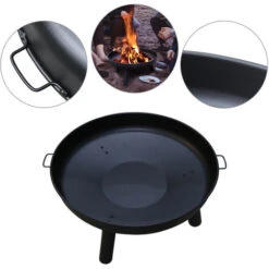 Randaco Ø 82 Cm Ciotola Di Fuoco Con Manici E Gambe Rimovibili, Ciotola Del Fuoco Ghisa Zincata, Camino Per Il Giardino, Cestino Del Fuoco E Cestino Del Fuoco