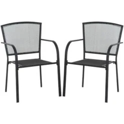 Outsunny Set 2 Sedie Da Giardino In Metallo, Per Cortile, Patio E Terrazza, Nero