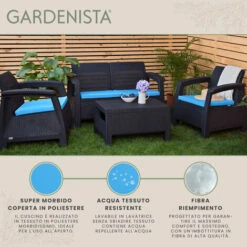 Gardenista Cuscini Per Rattan, Cuscini Di Seduta Resistenti All'acqua Per Mobili Da Esterno In Rattan Con Rivestimento Rimovibile Facile Da Pulire 4 Pezzi, Turchese -VIDAXLI NEGOZIO 60311219 3