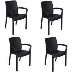 Dmora Sedia Da Esterno Viterbo, Seduta Da Giardino, Sedia Per Tavolo Da Pranzo, Poltrona Outdoor Effetto Rattan, 100 % Made In Italy, Set Da 4, Cm 54x60h82, Antracite