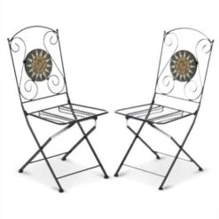 Sedie Da Esterno Pieghevoli Ferro E Mosaico Musa Nero 2 Pezzi