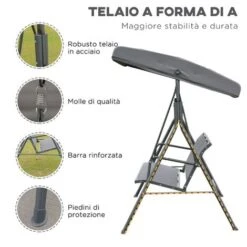 Outsunny Dondolo 3 Posti Con Baldacchino In Acciaio E Tessuto Poliestere, Grigio, 178x111x155cm -VIDAXLI NEGOZIO 7214079 4