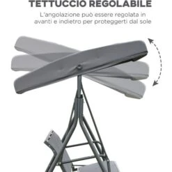 Outsunny Dondolo 3 Posti Con Baldacchino In Acciaio E Tessuto Poliestere, Grigio, 178x111x155cm -VIDAXLI NEGOZIO 7214079 5