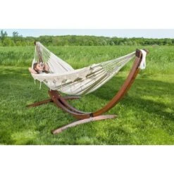 Vivere C8SPCT-00 Amaca Doppio Cotone Con Solid Pine Arc Stand, Naturale -VIDAXLI NEGOZIO 78983708 4