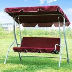 Dondolo Da Giardino 3 Posti Altalena Esterno Acciaio + Tettuccio Rosso Bordeaux -VIDAXLI NEGOZIO 89944685 3