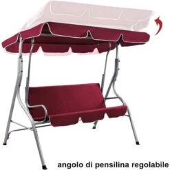 Dondolo Da Giardino 3 Posti Altalena Esterno Acciaio + Tettuccio Rosso Bordeaux -VIDAXLI NEGOZIO 89944685 4