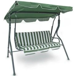 Dondolo Da Giardino 3 Posti Altalena Per Esterno Acciaio + Tettuccio Verde Green