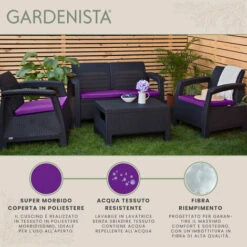 Gardenista Cuscini Per Rattan, Cuscini Di Seduta Resistenti All'acqua Per Mobili Da Esterno In Rattan Con Rivestimento Rimovibile Facile Da Pulire 4 Pezzi, Viola -VIDAXLI NEGOZIO 90267976 3
