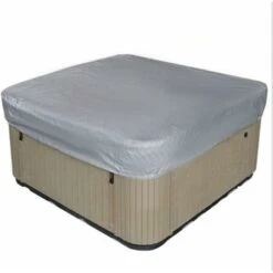 RHAFAYRE Copertura Per Vasca Idromassaggio Quadrata Per Spa, Copertura Per Vasca Da Bagno Da Giardino Rettangolare In Tessuto Oxford 210D Resistente Al Vento E Ai Raggi UV (218x218x30cm,Argento)