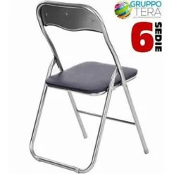 BAKAJI Set 6 Sedie Imbottite Pieghevoli Salvaspazio Sedia Con Struttura Tubolare In Metallo Rivetsimento In PVC Design Moderno Per Sala Da Pranzo Cucina (Grigio) -VIDAXLI NEGOZIO 92949271 4