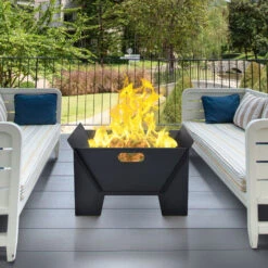 Nova Braciere Aperto Da Esterno Camino Portatile Di Forma Quadrata Elegante Nero