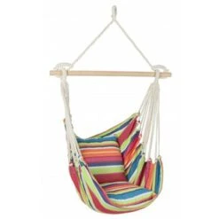 Poltrona Pensile Livia Monoposto, Amaca Imbottita, Dondolo Da Giardino E Balcone -Verde E Rosso