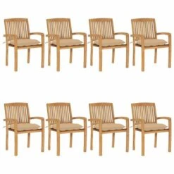 Sedie Da Giardino Impilabili 8 Pz Con Cuscini Massello Di Teak